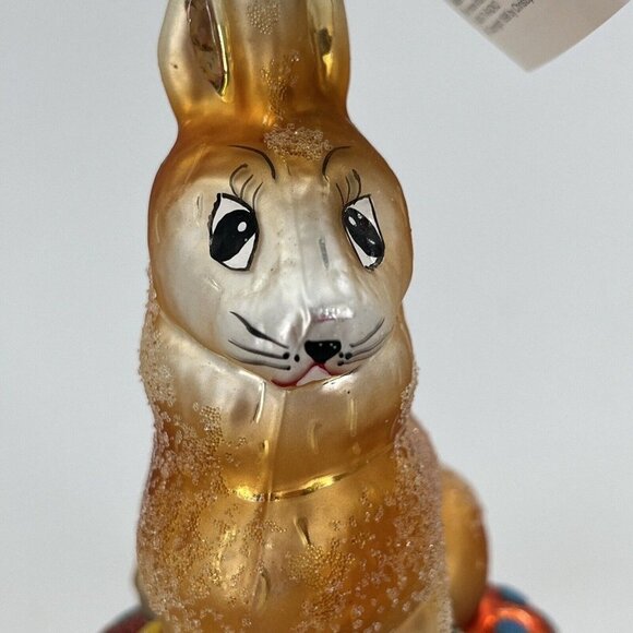 Christopher Radko EASTER Rabbit Bunny Glitter Ornament Egg Basket Tag 6.5 Inches - Picture 2 of 9